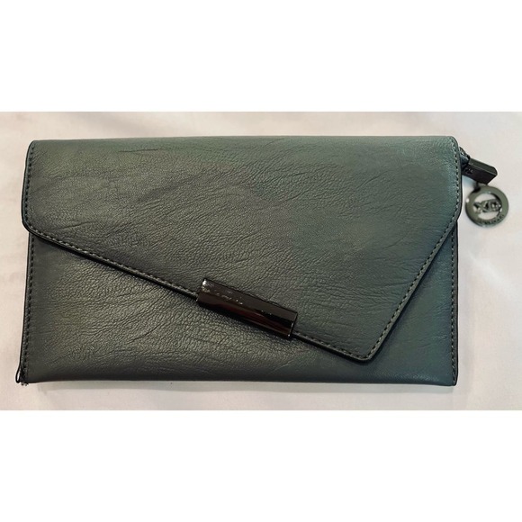 Authentic Xuan Dong Designer Signed Gray Leather Shoulder Travel Clutch Bag - Picture 1 of 16